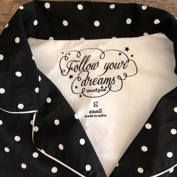 Pajama set polka dot monogram M black/white Mudpie - Picture 2 of 6